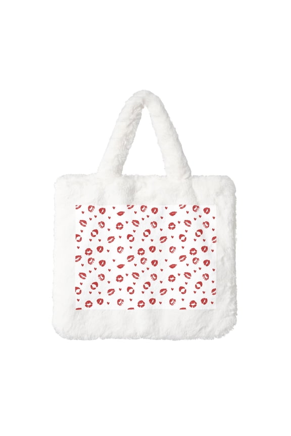 Lips Kiss Print Fluffy Shoulder Bag Plush Bags Women Ladies Tote Bag Fluffy Furry Purse Handbag for Autumn and Winter