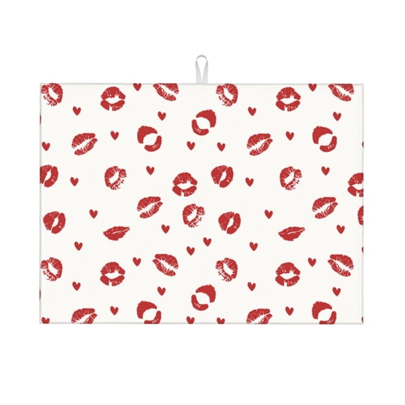 Honeii Lips Kiss Print Kitchen Drying Mat Coffee Bar Mat Hide Stain Coffee Maker Mat for Countertops Coffee Pot Dish Drying Mat