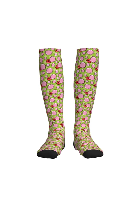 Lips blowing bubble gum Print Sports Compression Socks,Running Crew Socks,Moisture-Wicking Anti-Blister Hiking&Gym Athletic