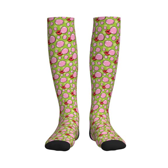 Honeii Lips blowing bubble gum Print Sports Compression Socks,Running Crew Socks,Moisture-Wicking Anti-Blister Hiking&Gym Athletic