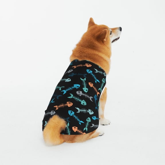 Honeii Little Fish Skeleton Pattern 100% Cotton Dog Clothes Dog Costumes Doggie Shirts Puppy Shirt Pet Vest Tank Top Cat Tee-5X-Large