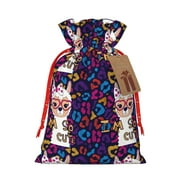 Honeii Llama Alpaca Print Small Burlap Bags,Christmas Drawstring Treat Bags Gift Bags Reusable Candy Goodie Wrapping Bags for Holiday Party Favors Supplies -Small