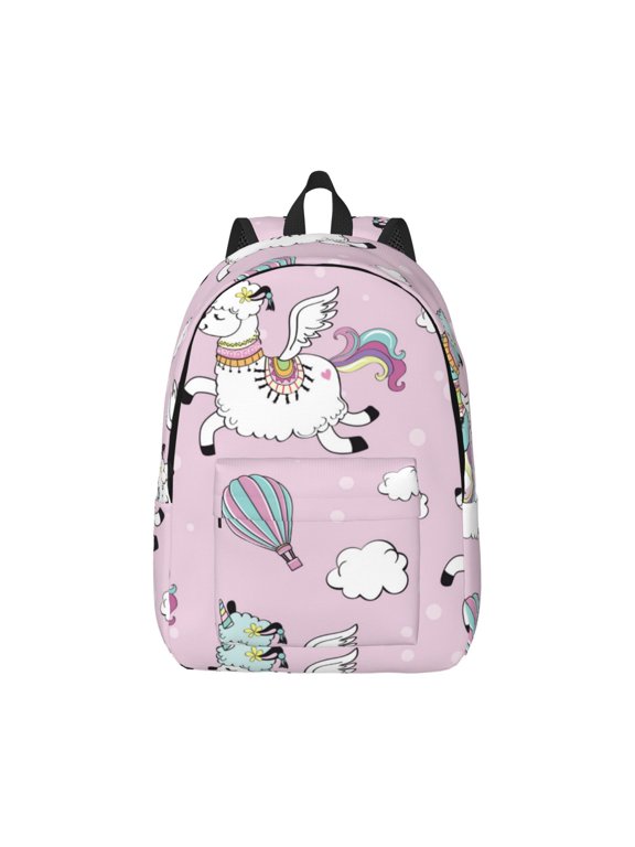 Llama Unicorn and Rainbow Print Canvas College Laptop Backpack, Durable Rucksack Travel Notebook Bag School Backpack Book Bag for Men Women-Small