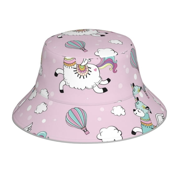 Honeii Llama Unicorn and Rainbow for Unisex Bucket Hat Waterproof Rain Hat Reversible Shiny Rave Bucket Hat for Concert Festival Boonie Cap
