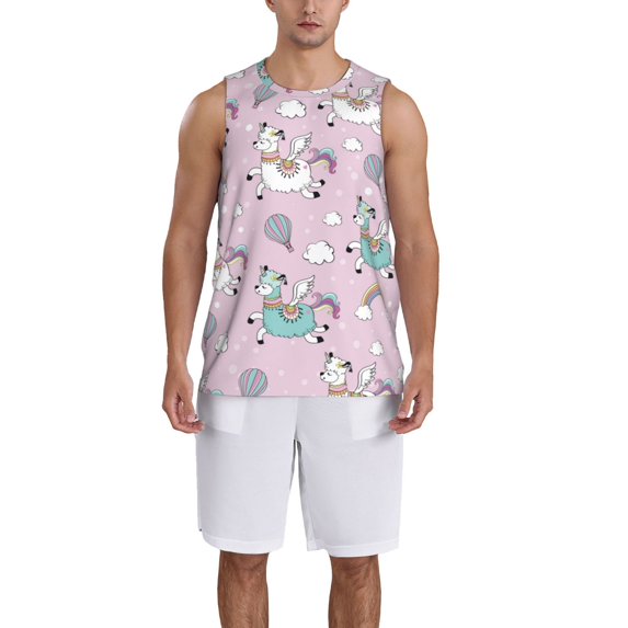 Honeii Llama Unicorn and Rainbow print basktball shirt for men and women, Unisex basketball jersey for Theme party-Medium