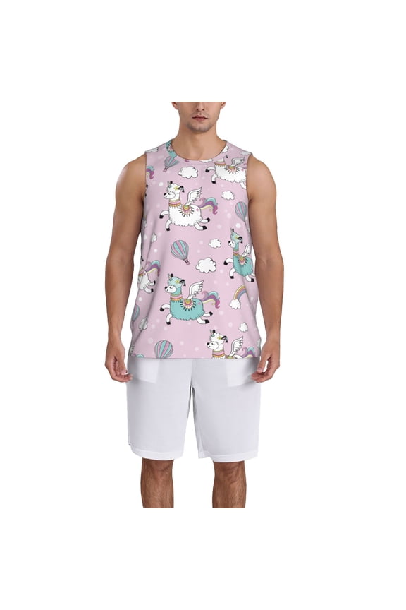 Llama Unicorn and Rainbow print basktball shirt for men and women, Unisex basketball jersey for Theme party-Small