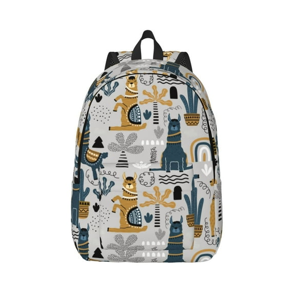 Honeii Llama and Cactus1 Print Canvas College Laptop Backpack, Durable Rucksack Travel Notebook Bag School Backpack Book Bag for Men Women-Small