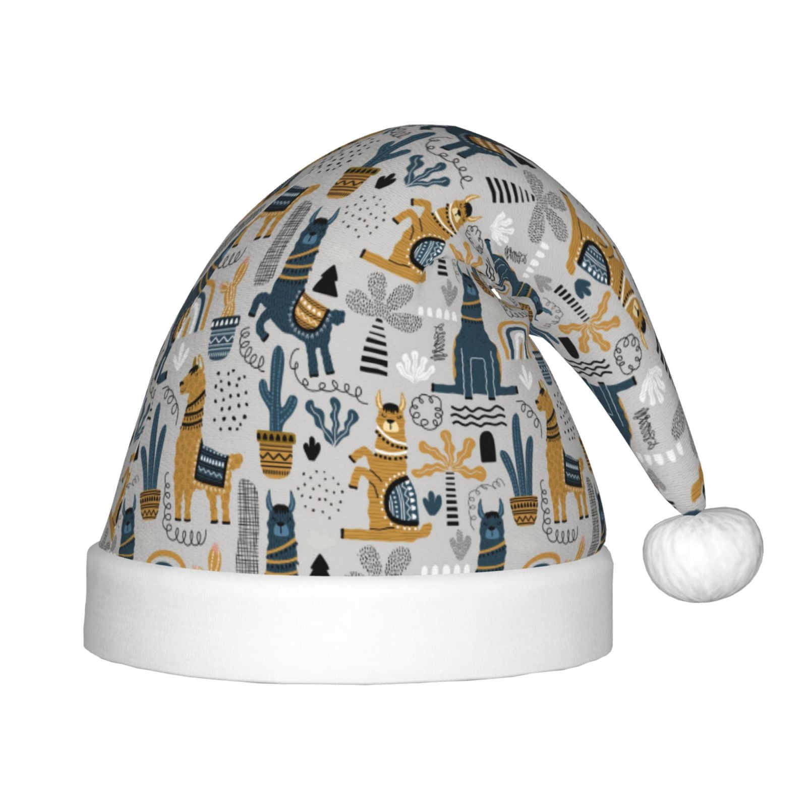 Honeii Llama and Cactus1 Print Hat Santa Claus Hat For Xmas Party, Christmas Caps For Boys Girls Child,Christmas Beanie