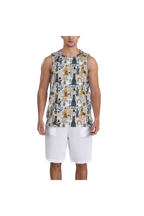 Llama and Cactus1 print basktball shirt for men and women, Unisex basketball jersey for Theme party-Large