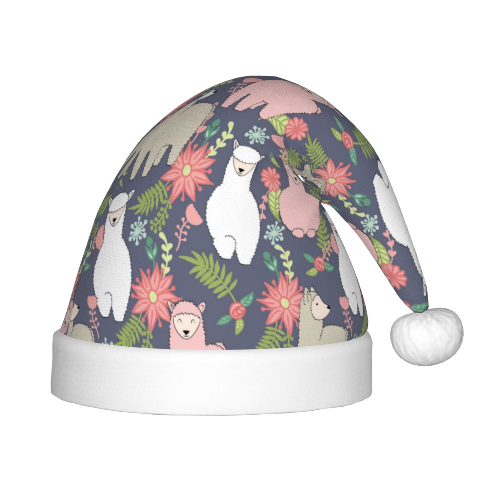 Honeii Llamas Print Hat Santa Claus Hat For Xmas Party, Christmas Caps For Boys Girls Child,Christmas Beanie