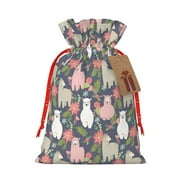 Honeii Llamas Print Small Burlap Bags,Christmas Drawstring Treat Bags Gift Bags Reusable Candy Goodie Wrapping Bags for Holiday Party Favors Supplies -Medium