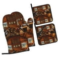 thumbnail image 1 of Honeii Log Cabin Inside Pattern Oven Mitts and Pot Holders, Silicone Oven Gloves,500 F Heat Resistant Oven Mitts Sets, 4PCS, 1 of 6
