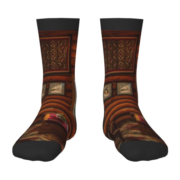 Honeii Log Cabin Inside Print Children's Colorful Socks,Unisex Kids and Toddlers' Cushioned Sock,Kids Athletic Crew Socks,for Everyday Wear and Sports