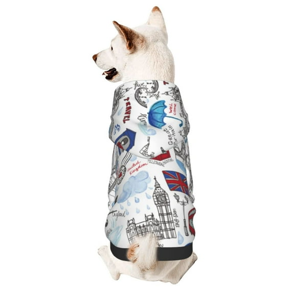 Honeii London Landmark2 Print Small Dog Hoodies Pet Hooded Sweatshirts Fall Winter Puppy Cat Sweaters Warm Clothes for Small Dogs Outfits Costume-XX-Large