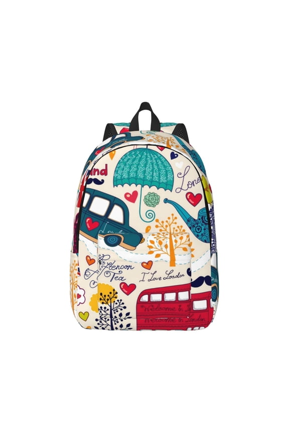 London Symbols Print Canvas College Laptop Backpack, Durable Rucksack Travel Notebook Bag School Backpack Book Bag for Men Women-Medium