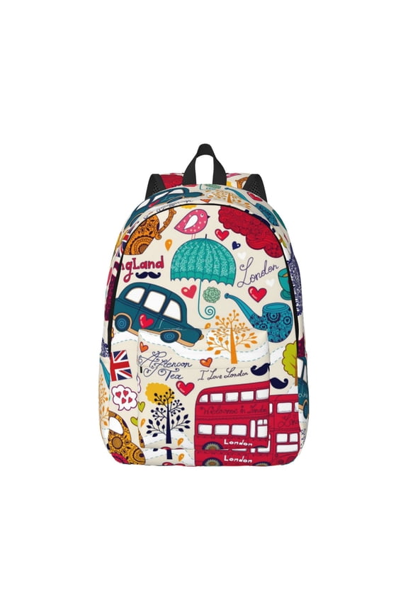 London Symbols Print Canvas College Laptop Backpack, Durable Rucksack Travel Notebook Bag School Backpack Book Bag for Men Women-Medium