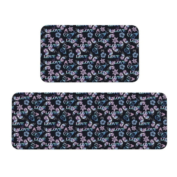Honeii Love Butterflies Print Kitchen Mat [2 PCS] for Floor, Waterproof Non-Slip Rugs, Kitchen Decor,Standing Mat for Floor,Office, Sink, Laundry