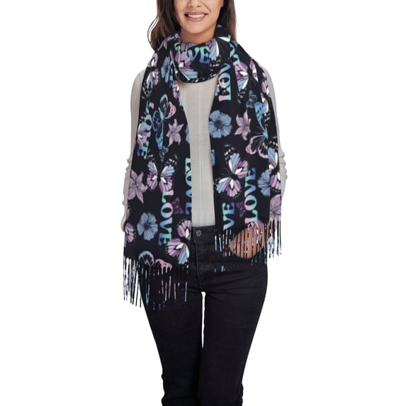 Honeii Love Butterflies Print Scarf Oversized Scarf Tassel Fall Winter Thick Scarf Warm Shawl Women,Women's Scarves & Wraps