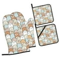 thumbnail image 1 of Honeii Lovely Bear Pattern Oven Mitts and Pot Holders, Silicone Oven Gloves,500 F Heat Resistant Oven Mitts Sets, 4PCS, 1 of 6