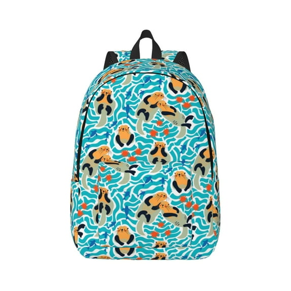 Honeii Lovely Sea Otters Print Canvas College Laptop Backpack, Durable Rucksack Travel Notebook Bag School Backpack Book Bag for Men Women-Small