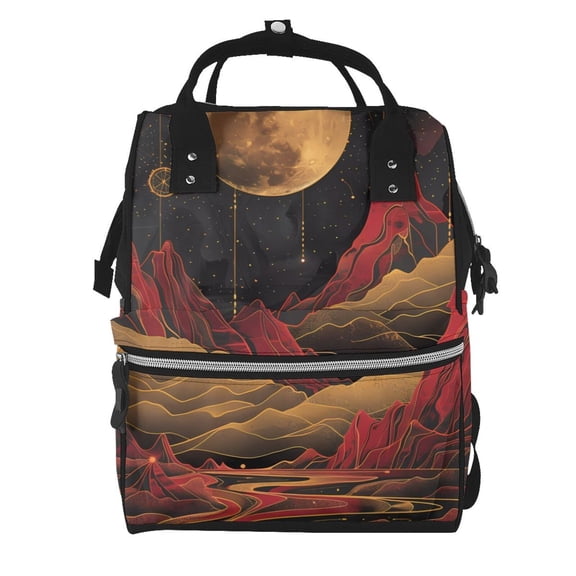 Honeii Lunar Mountains Golden Rivers Pattern Mummy Diaper Bag Backpack Durable Maternity Baby Nappy Casual Shoulder Bags Travel Hiking Outdoor Pack