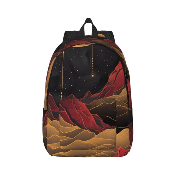 Honeii Lunar Mountains Golden Rivers Print Canvas College Laptop Backpack, Durable Rucksack Travel Notebook Bag School Backpack Book Bag for Men Women-Small