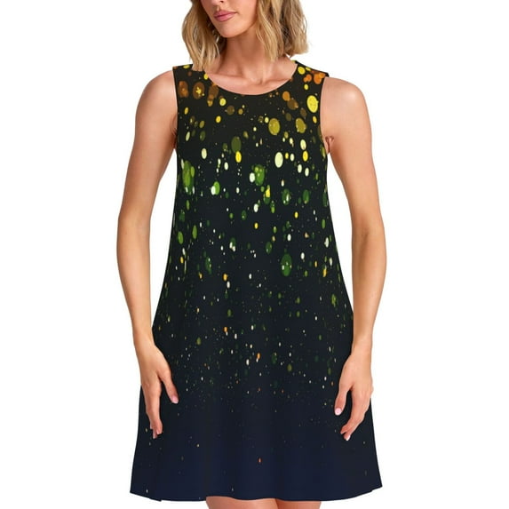Honeii Luxury golden sparkle Print Women's Sleeveless Dress, Loose Fit Casual Dress for Women, Summer Fashion Dress