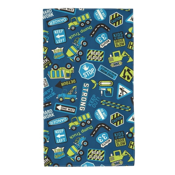 Honeii Machinery Road Construction Print Quick-Dry Microfiber Towel, Shower Towel 27.5x16in,Absorbent Bathroom Towel for Beach, Pool, and Travel