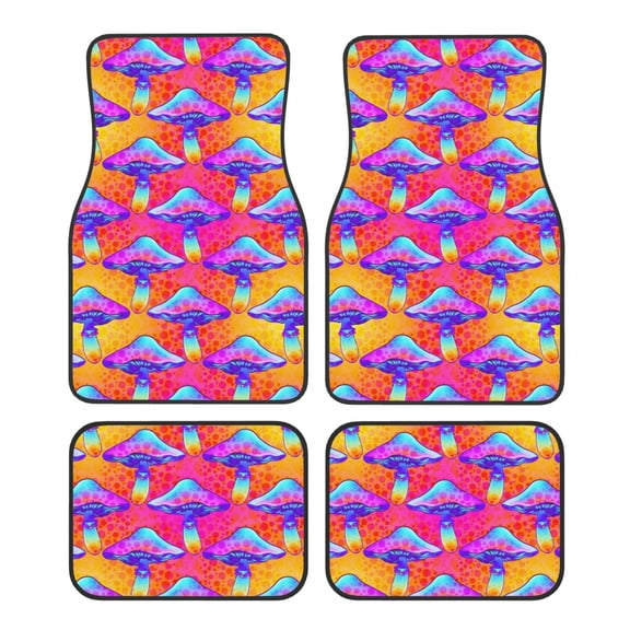 Honeii Magic Mushrooms Print Car Foot Mat Four-Piece Set - Front & Rear Universal Car Floor Mats for SUVs, Trucks, Sedans