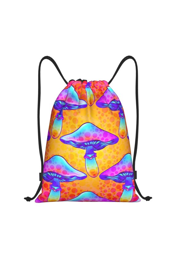 Magic Mushrooms Print Drawstring Backpack,Drawstring Bags String Backpack Gym Cinch Sack Backpack Sport Bag Draw-Small