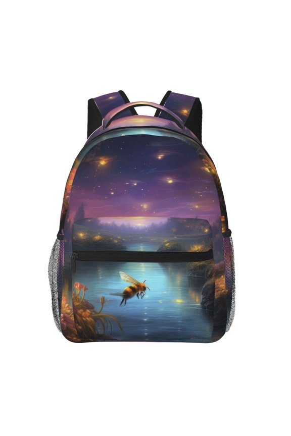 Magical Bees Twilight River Print Backpack for Both Men and Women, Basic Bookbag for College, Work, or Travel,Rucksack Computer Bag-One Size