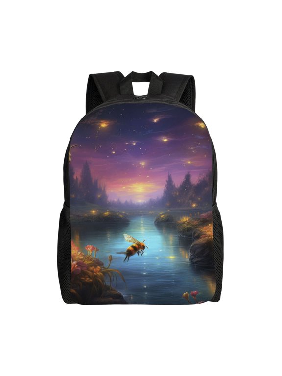 Magical Bees Twilight River Print Laptop Backpack for Work, College, Travel, Daily Backpacks for Men Women, Sport Rucksack,Computer Bag