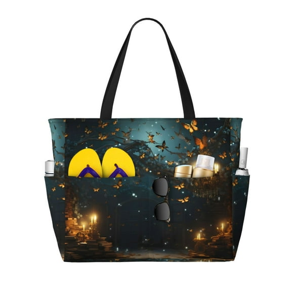 Honeii Magical Library Butterfly Night for Tote Bag with Adjustable Strap,Beach Bag, Waterproof Sandproof Beach Tote Bag, Large Capacity Foldable Beach Bags