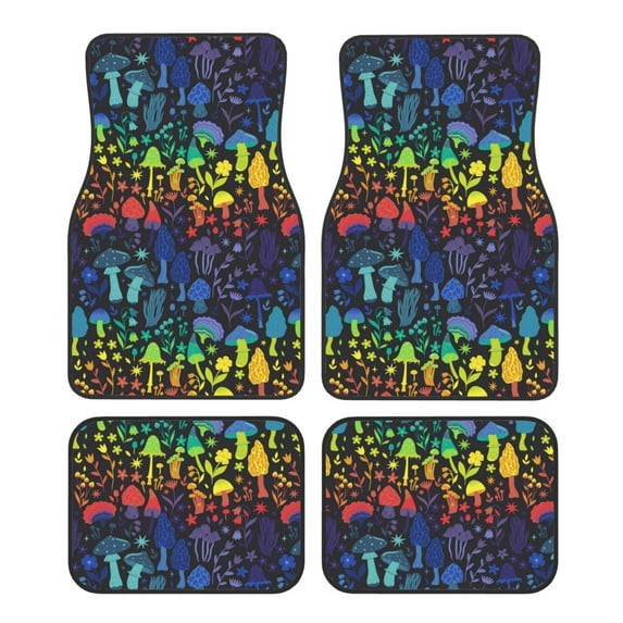 Honeii Magical Mushrooms and Flowers Print Car Foot Mat Four-Piece Set - Front & Rear Universal Car Floor Mats for SUVs, Trucks, Sedans