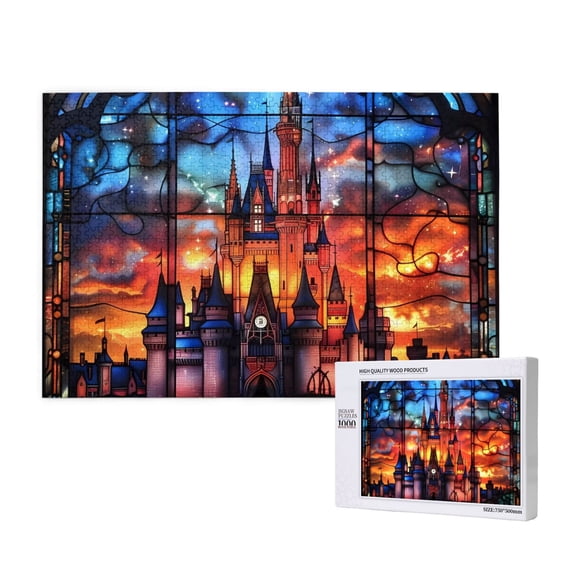 Honeii Magical Stained Glass Castle Pattern 1000 Piece Puzzles for Adults, Jigsaw Puzzles