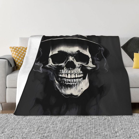 Honeii Magician Hat Skull print throw blanket, crafted from cozy cotton flannel, offers versatile home decor as a bedding suitable for all seasons.-
