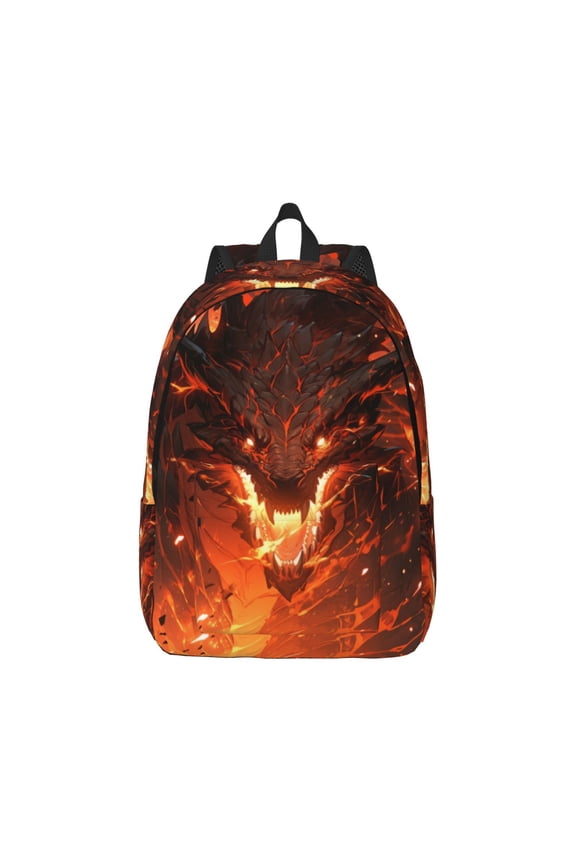 Magma Fire Black Dragon Print Canvas College Laptop Backpack, Durable Rucksack Travel Notebook Bag School Backpack Book Bag for Men Women-Medium
