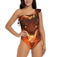 thumbnail image 1 of Honeii Magma Fire Black Dragon for women's one-piece swimsuit featuring a chic one-shoulder design experience elegance and style in the water-Medium, 1 of 6