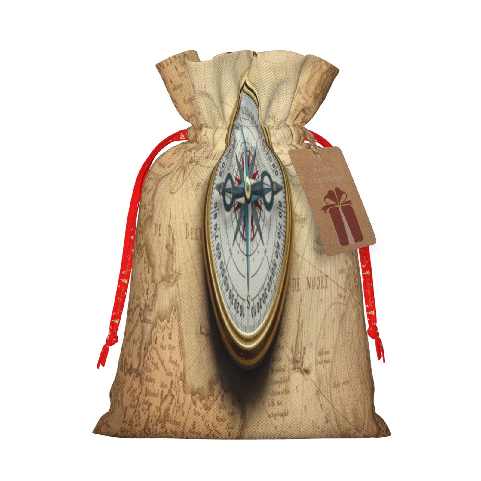 Honeii Magnetic Old Compass On World Map Print Small Burlap Bags ...