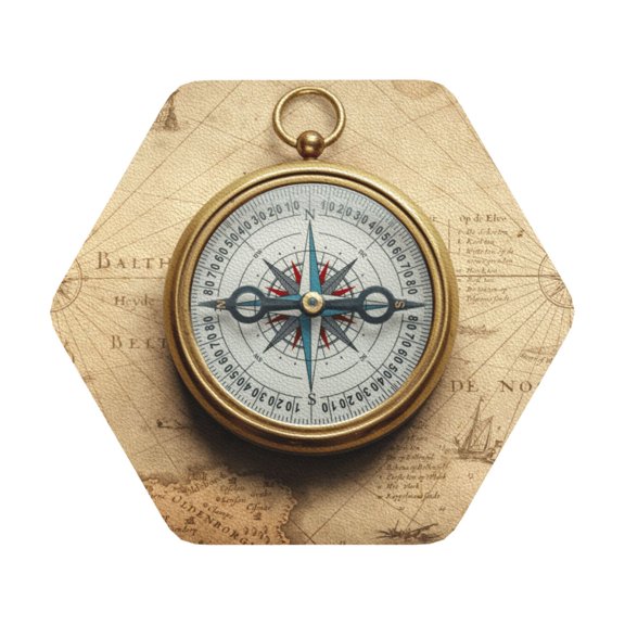 Honeii Magnetic Old Compass On World Map Print Leather Coaster Set of 6, Ideal for Safeguarding Your Furniture from Drinks Spills and Effortless Cleanup,Hexagon