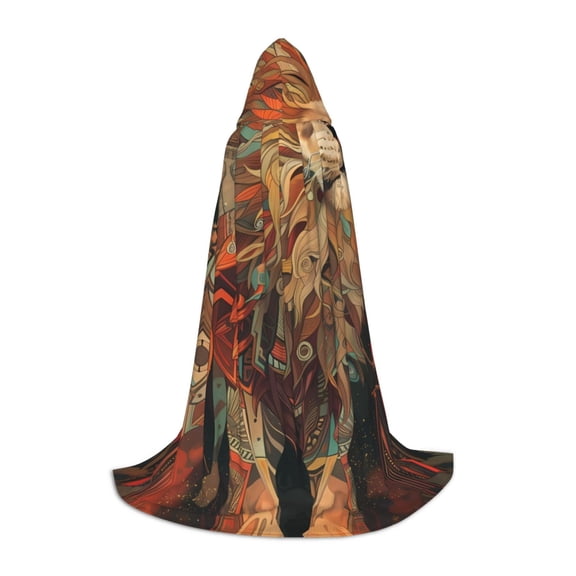Honeii Majestic Cosmic Lion Print Poncho Cape, Cloak Coat, Snuggly Hooded Wearable Blanket, Hooded Cape For Teenagers,Halloween Costumes-Large