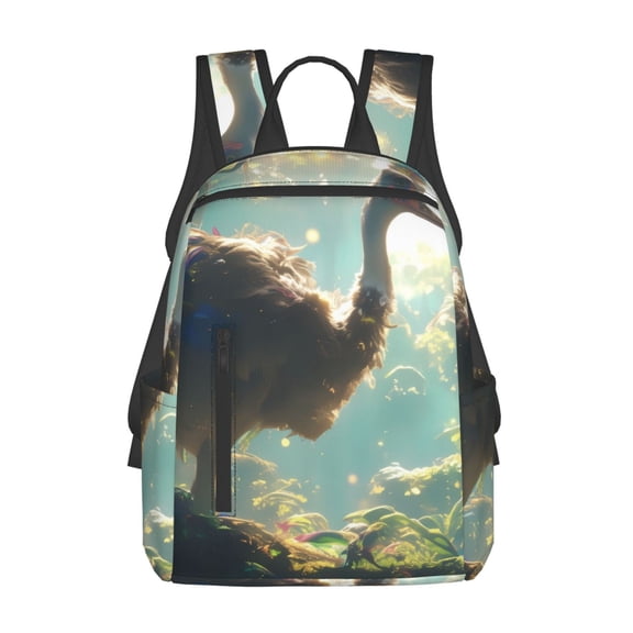 Honeii Majestic Ostrich In Forest Print Lightweight Backpacks,Carry on Backpack,Durable Backpack for School, Work & Travel