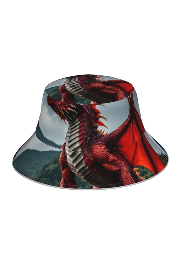 Majestic Red Dragon for Unisex Bucket Hat Waterproof Rain Hat Reversible Shiny Rave Bucket Hat for Concert Festival Boonie Cap