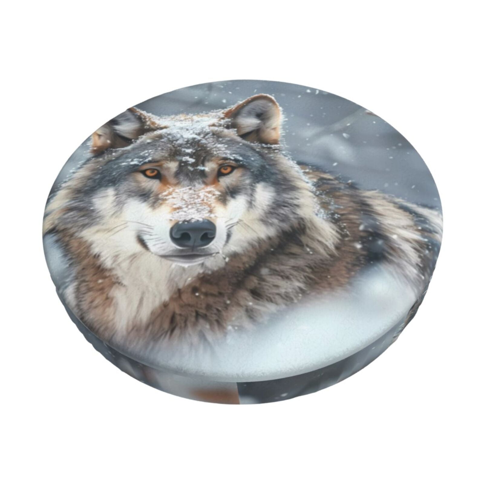 Honeii Majestic Snowy Wolf Pattern Bar Stool Covers-Round Stools Seat ...