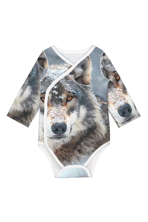 Majestic Snowy Wolf for Baby Long Sleeve Bodysuits One-piece 100% Organic Cotton for Infant Baby Boys and Grils, Unisex-