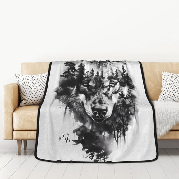 Honeii Majestic Wolf Landscape for Throw Blanket for Couch - Thick Blanket, Soft Fuzzy Plush Throw Blanket for All Seasons, Double Sided Blanket,50x60 In