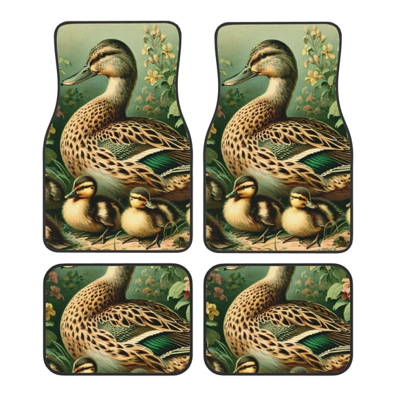 Honeii Mallard Duck And Flowers Print Car Foot Mat Four-Piece Set - Front & Rear Universal Car Floor Mats for SUVs, Trucks, Sedans