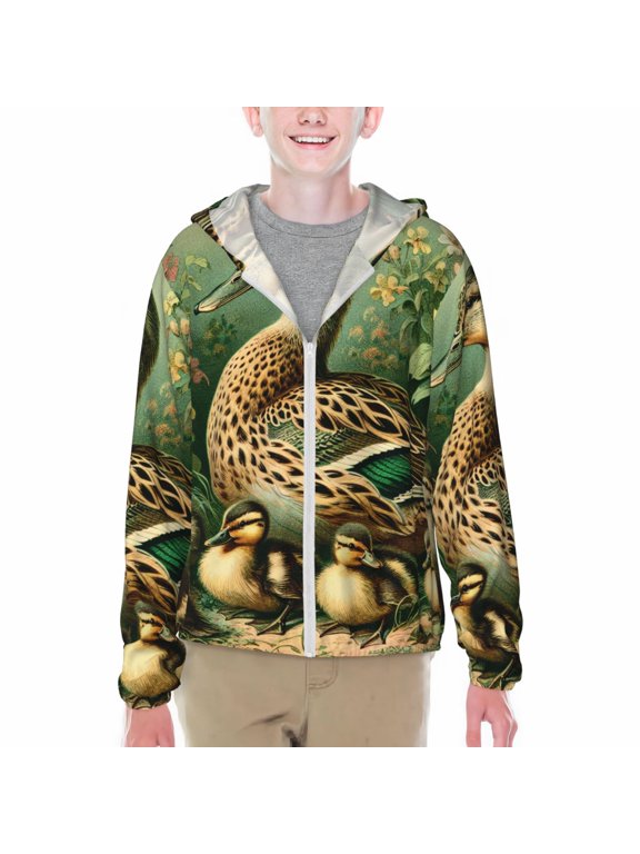 Mallard Duck And Flowers Print Sun Protection Jacket Hooded Cooling Shirt with Pockets Hiking Outdoor Performance-Medium