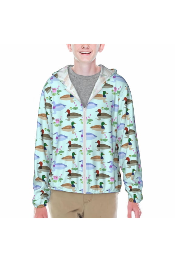 Mallard Duck Of Lotus Flowers Print Sun Protection Jacket Hooded Cooling Shirt with Pockets Hiking Outdoor Performance-Small