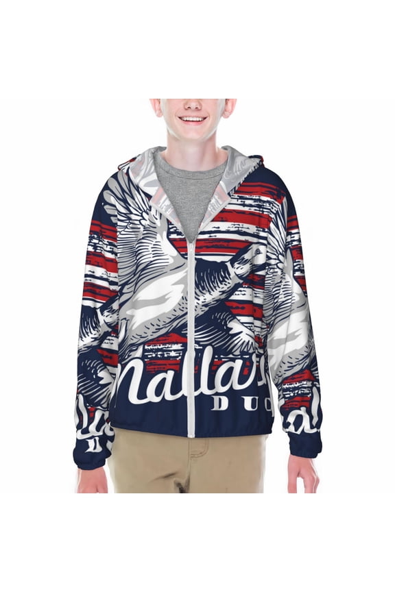 Mallard Duck With American Flag Print Sun Protection Jacket Hooded Cooling Shirt with Pockets Hiking Outdoor Performance-Medium